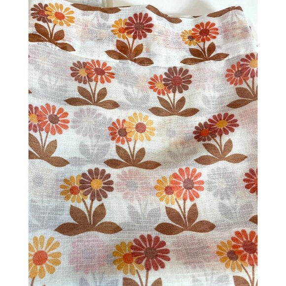 Vintage 70s sheer curtain, green, orange, and brown daisy flower, for one panel - Picture 10 of 10